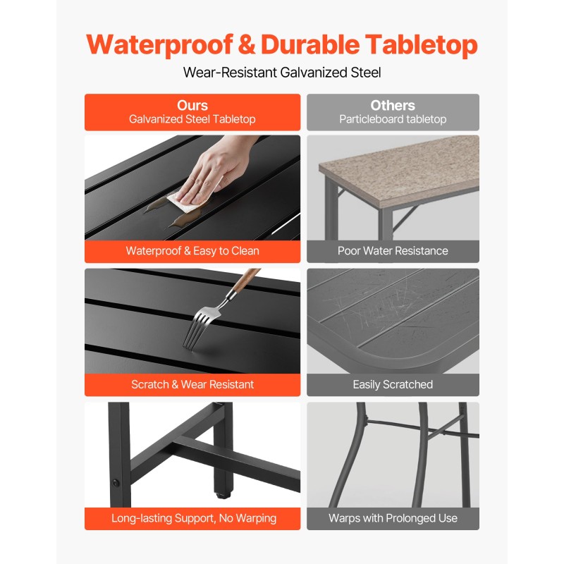 Baaripöytä teräsrunko 1600x375 mm musta vedenkestävä pöytätaso ulkokäyttöön ja sisätiloihin