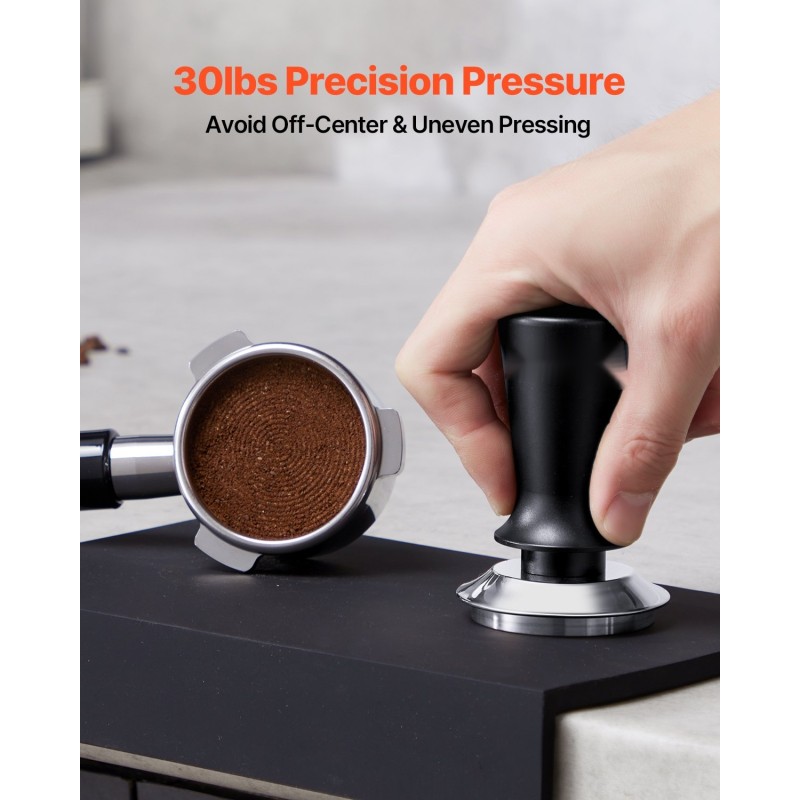 Espressotamper jousikuormitteinen 53 mm 304 ruostumaton teräspohja alumiinikahva