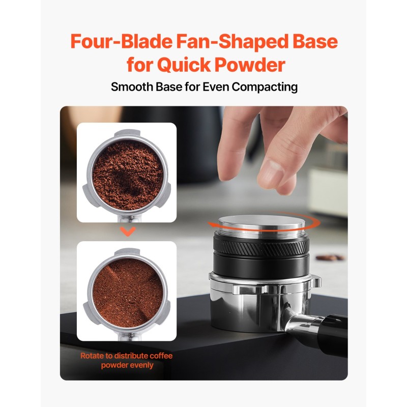 Espressotamperi ja kahvijauheen tasaaja 51 mm 304-ruostumaton teräs säädettävä korkeus