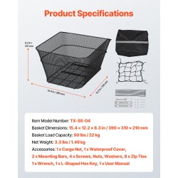 Metallinen polkupyörän takakori 22 kg kantavuudella vesitiivis suojapeite