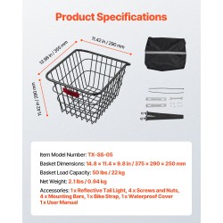 Metallinen takakori polkupyörään 22 kg kantavuus heijastavalla takavalolla sadesuojalla