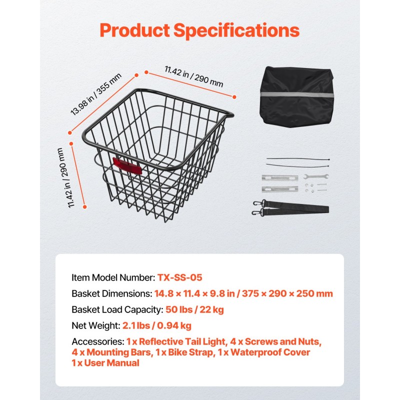 Metallinen takakori polkupyörään 22 kg kantavuus heijastavalla takavalolla sadesuojalla