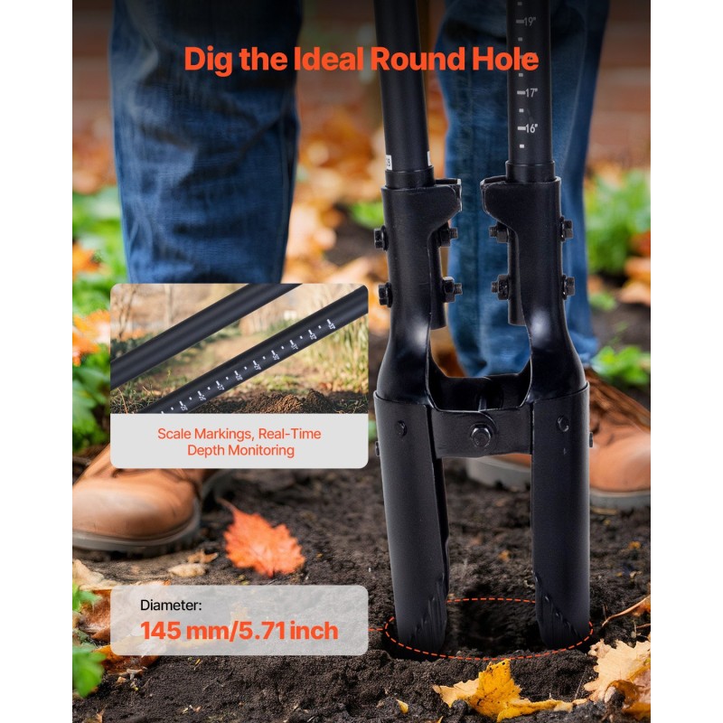 Kuoppaporakone käsikäyttöinen lasikuituvarsi 145 mm halkaisija 1460 mm 50Mn hiiliteräs