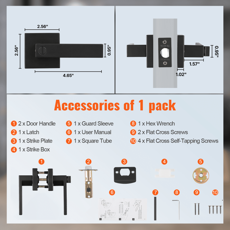 Ovenpainike mattamusta sinkkiseos 10 kpl yksityisyyssalvalla 35–45 mm oviin