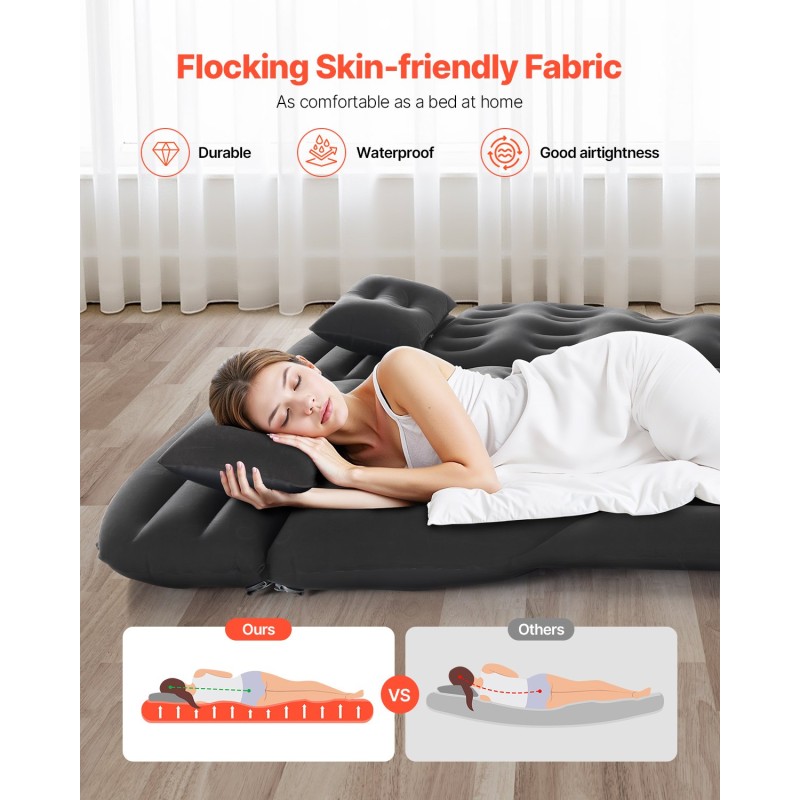 Auton ilmapatja pehmeä nukkapinta PVC-muovi kuusi ilmakammiota sisältää pumpun