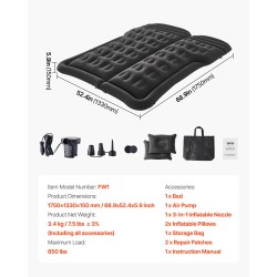 Auton ilmapatja pehmeä nukkapinta PVC-muovi kuusi ilmakammiota sisältää pumpun
