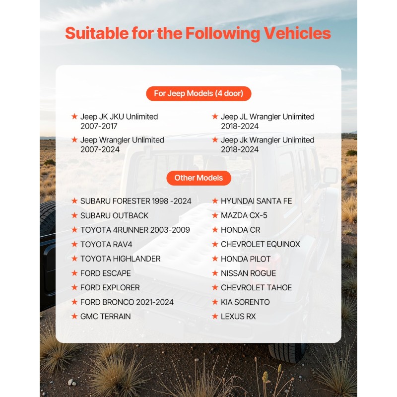 Auton ilmapatja takakonttiin PVC nukkapintainen sisäänrakenteinen pumppu sopii 4Runnerille ja Wranglerille