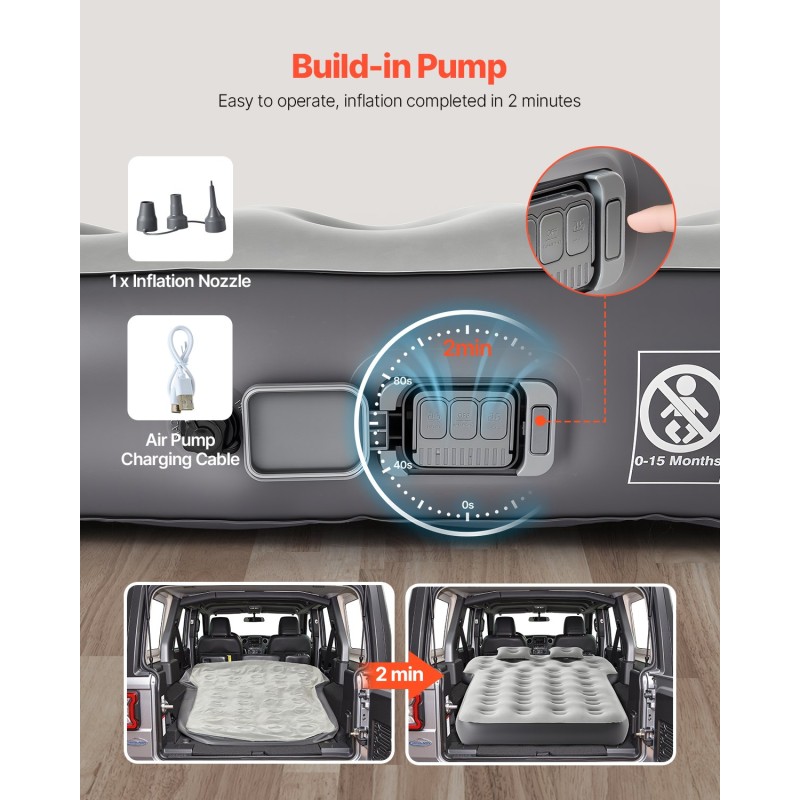 Auton ilmapatja takakonttiin PVC nukkapintainen sisäänrakenteinen pumppu sopii 4Runnerille ja Wranglerille