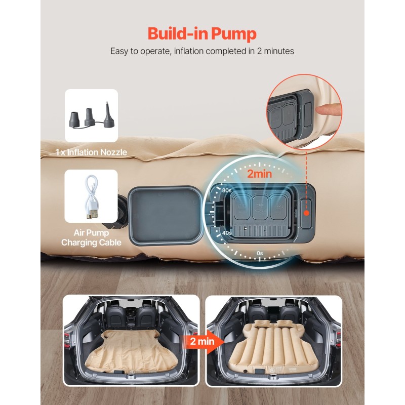 Auton tavaratilan ilmapatja PVC beige sisäänrakennetulla pumpulla Tesla Model Y 2020–2024