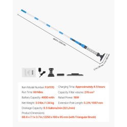 Akkukäyttöinen altaan imuri 60 minuutin käyttöaika neljällä harjapäällä