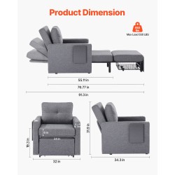 Ulosvedettävä vuodesohva metallirunkoinen pellavaverhoilu harmaa kaksisataakolmekymmentäkaksi senttimetriä avattuna