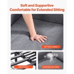 Ulosvedettävä vuodesohva metallirunkoinen pellavaverhoilu harmaa kaksisataakolmekymmentäkaksi senttimetriä avattuna