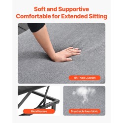 U-muotoinen 6-istuiminen vuodesohva vedettävä vuodeosa pellavakangas metallirunko harmaa