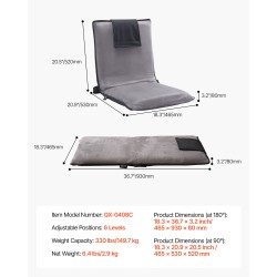 Taitettava lattiatyyny selkänojalla teräsrunko vaahtomuovipehmuste 6 asentoa harmaa