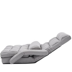 Taitettava lattiatason nojatuoli vaahtomuovitäytteellä teräsrunko harmaa säädettävä selkänoja 5 asentoa