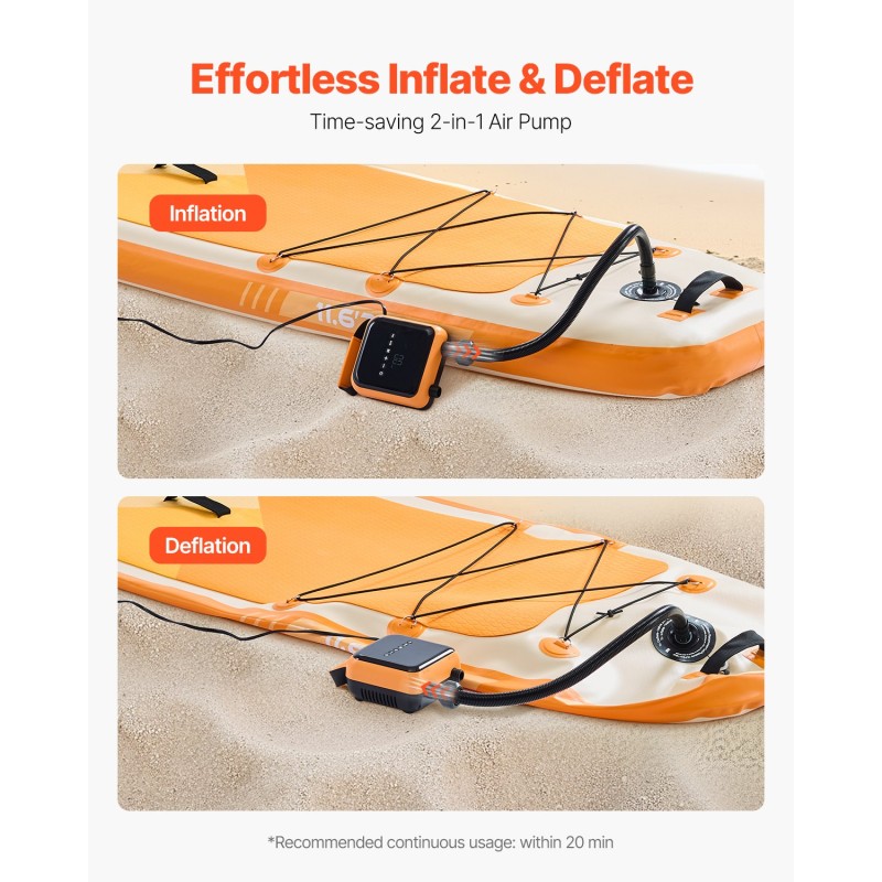 Sähköpumppu SUP-laudoille 12 voltin 6 esiasetusta kompaktilla kantorepulla