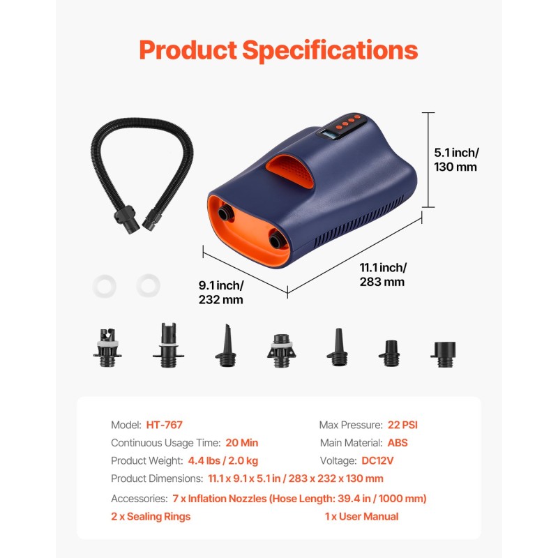 Ilmapumppu ABS-muovinen SUP-laudoille ja kajakeille 12V 22 PSI