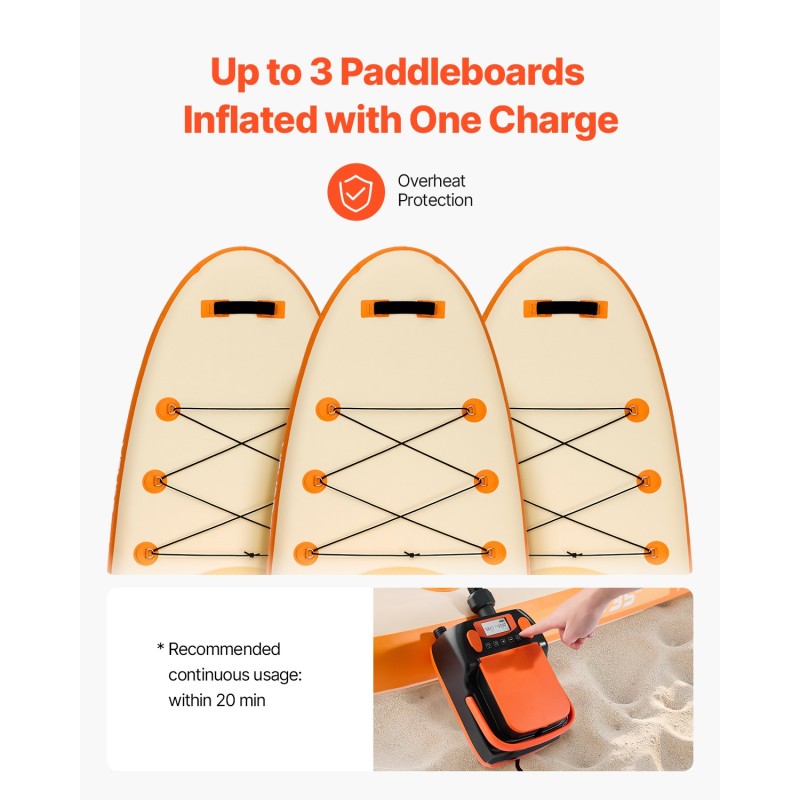 Sähköinen SUP-lautapumppu ladattava 6000 mAh akku 20 PSI LED-näyttö 7 suutinta ABS-muovi