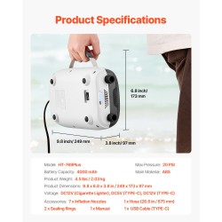 Langaton ilmapumppu SUP-laudoille sisäisellä 4000 mAh akulla 7 suutinta