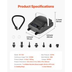 Sähköinen SUP ilmapumppu DC12V ABS 20 PSI täyttö ja tyhjennys