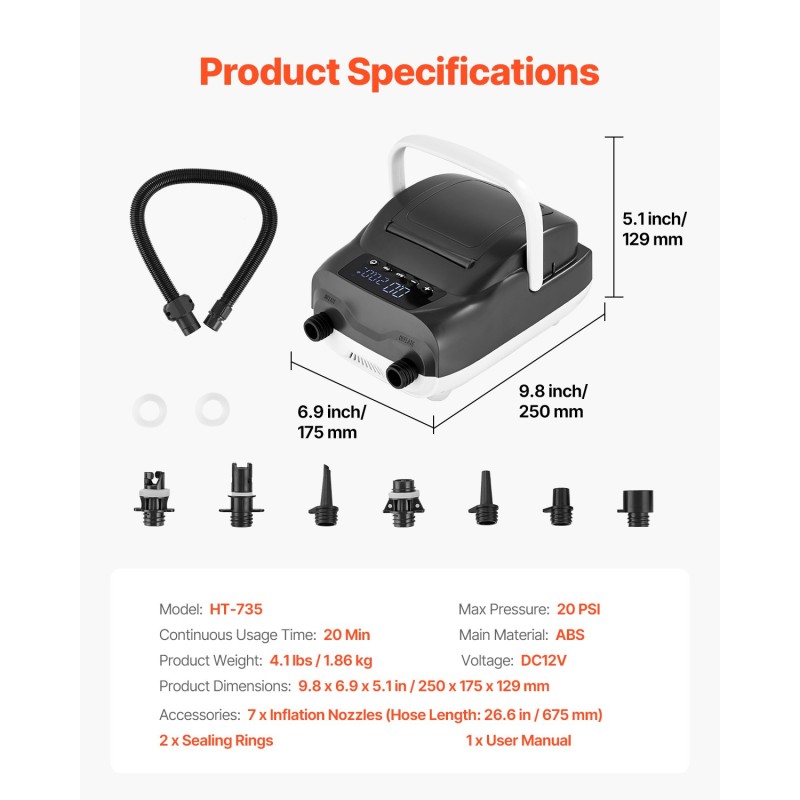 Sähköinen SUP ilmapumppu DC12V ABS 20 PSI täyttö ja tyhjennys