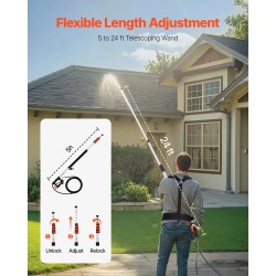 Alumiininen teleskooppinen painepesurin jatkovarsi 6,36 m 275 barin paineelle