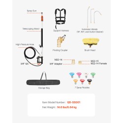 Alumiininen teleskooppinen painepesurin jatkovarsi 6,36 m 275 barin paineelle