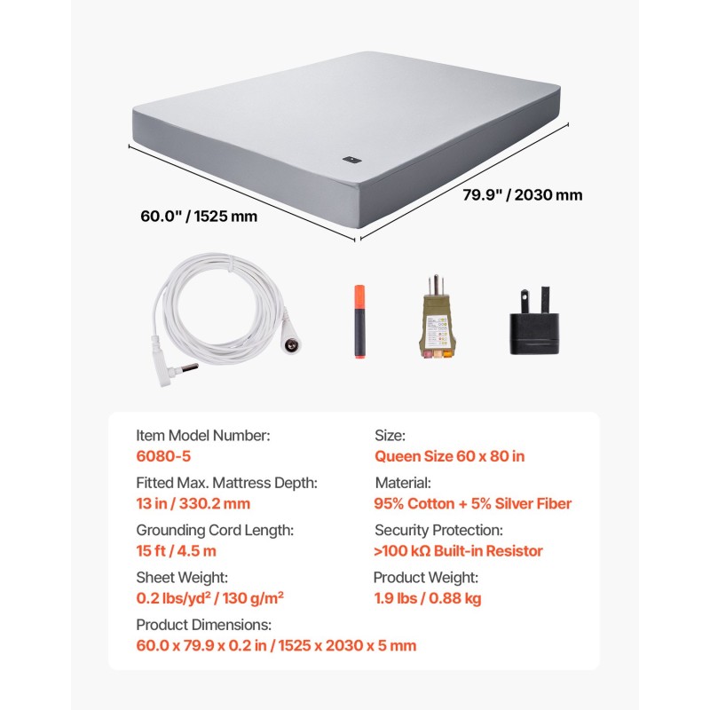 Maadoituslakana joustinlakana Queen-koko 95% puuvillaa 5% hopeakuitua