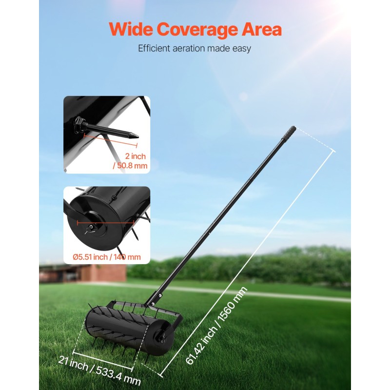 Rullaava käsikäyttöinen nurmikon ilmaaja rautainen 21 tuuman 33 piikkiä