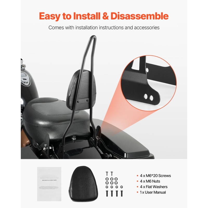 Moottoripyörän matkustajan selkänoja irrotettava vesitiivis keinonahka 730 mm Harley-Davidson Dana yhteensopiva