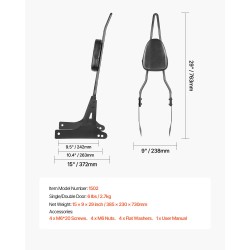 Moottoripyörän matkustajan selkänoja irrotettava vesitiivis keinonahka 730 mm Harley-Davidson Dana yhteensopiva