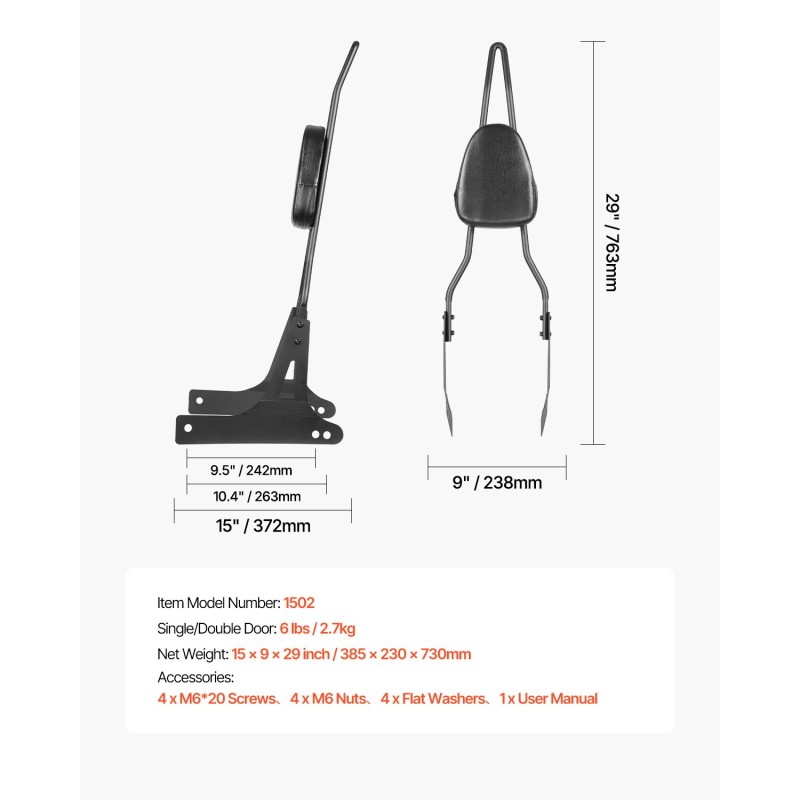 Moottoripyörän matkustajan selkänoja irrotettava vesitiivis keinonahka 730 mm Harley-Davidson Dana yhteensopiva