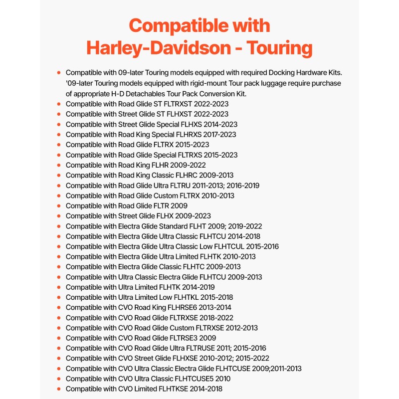 Moottoripyörän irrotettava selkänoja ja tavarateline ruostumattomalla rungolla vedenpitävällä nahalla Touring-malleihin