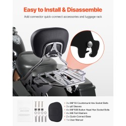 Moottoripyörän irrotettava selkänoja ja tavarateline ruostumattomalla rungolla vedenpitävällä nahalla Touring-malleihin