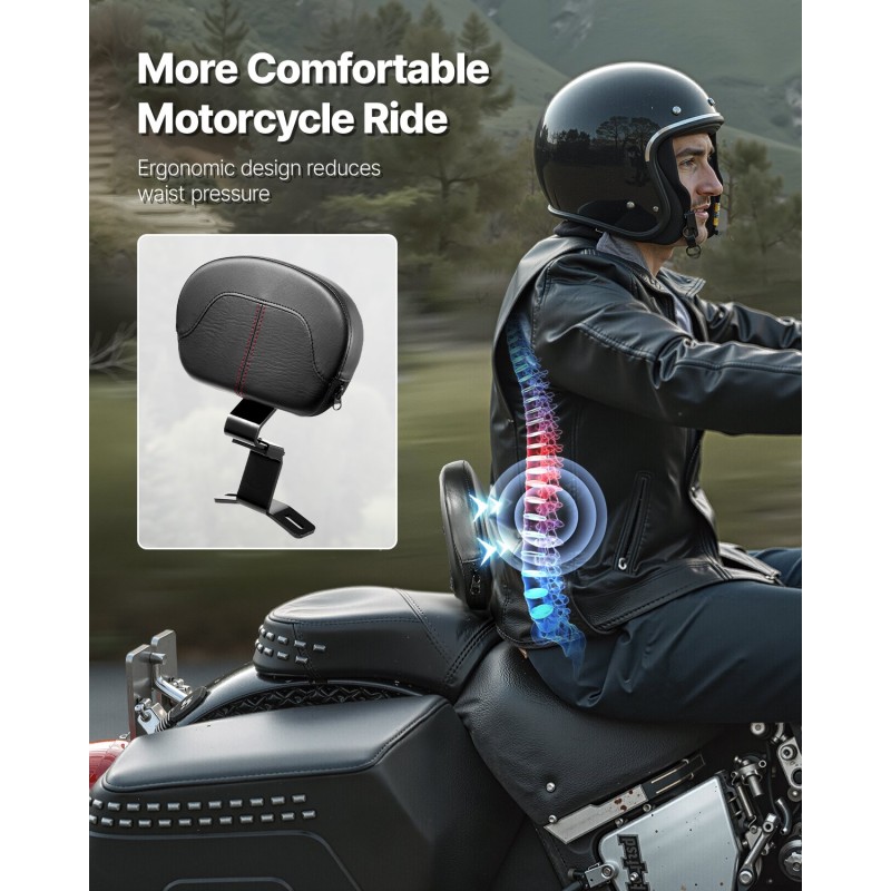 Moottoripyörän irrotettava selkänoja 310 mm musta keinonahka Harley-Davidson Touring