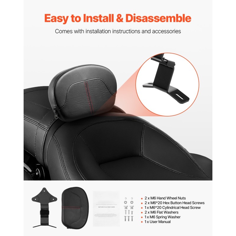 Moottoripyörän irrotettava selkänoja 310 mm musta keinonahka Harley-Davidson Touring