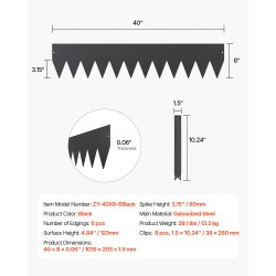 Galvanoitu teräsreunalista 6 kpl 1016 x 203 mm musta nurmikon rajaamiseen