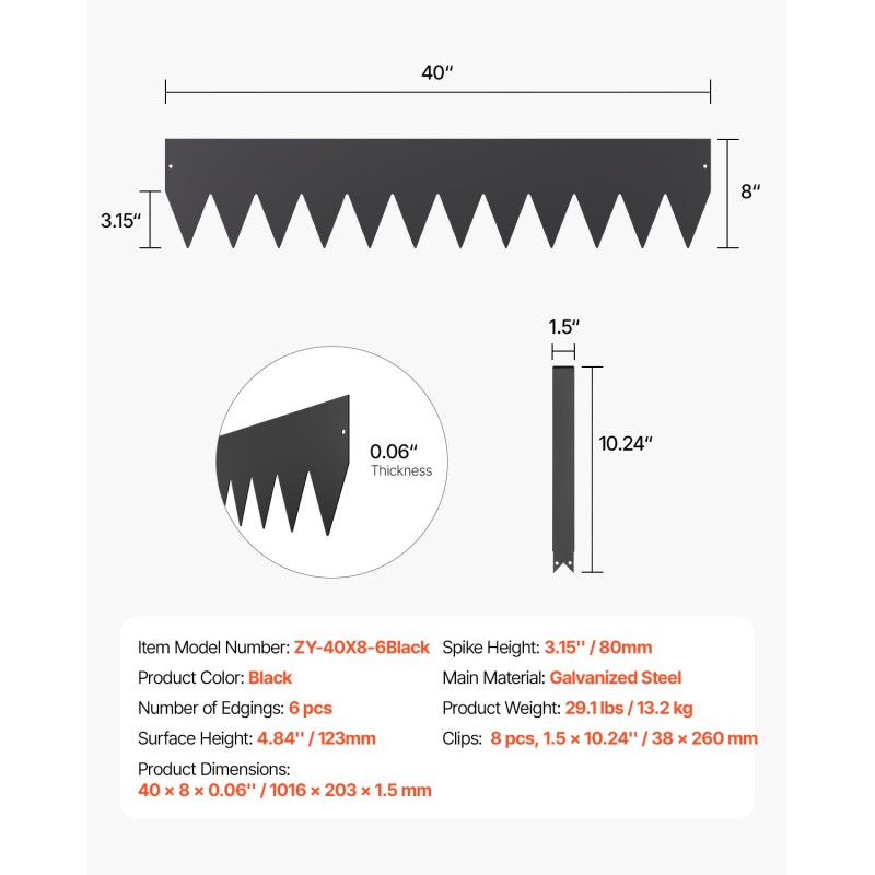 Galvanoitu teräsreunalista 6 kpl 1016 x 203 mm musta nurmikon rajaamiseen