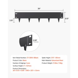 Nurmikon reunussetti sinkitty teräs 5 kpl 990 mm 127 mm musta