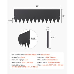 Reunuselementti sinkitty teräs 4 kpl 1016 x 305 mm musta nurmikolle