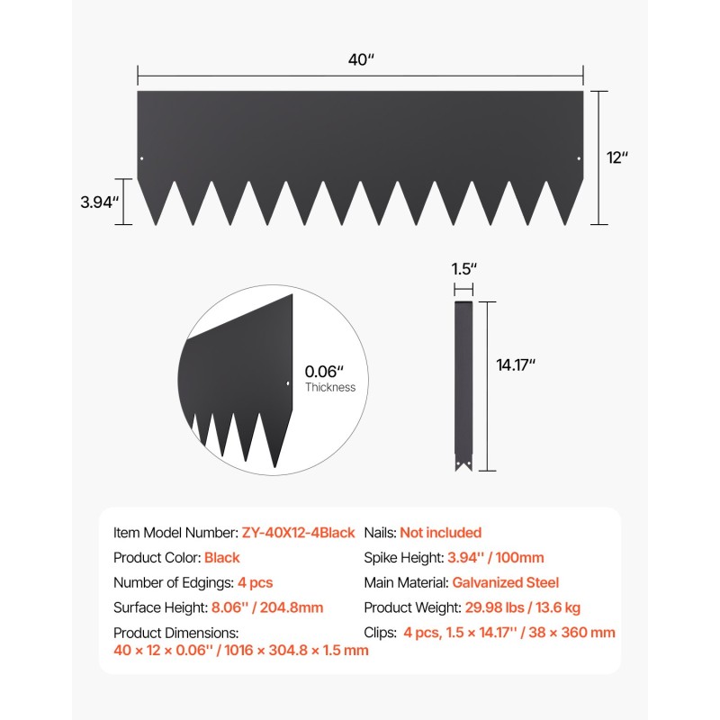 Reunuselementti sinkitty teräs 4 kpl 1016 x 305 mm musta nurmikolle
