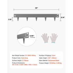 Reunalista galvanoitu teräs 76 mm korkeus 5 kpl tummanharmaa taipuisa nurmikolle