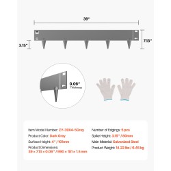 Pihan reunalista sinkitty teräs 5 kpl 101 mm korkea tummanharmaa