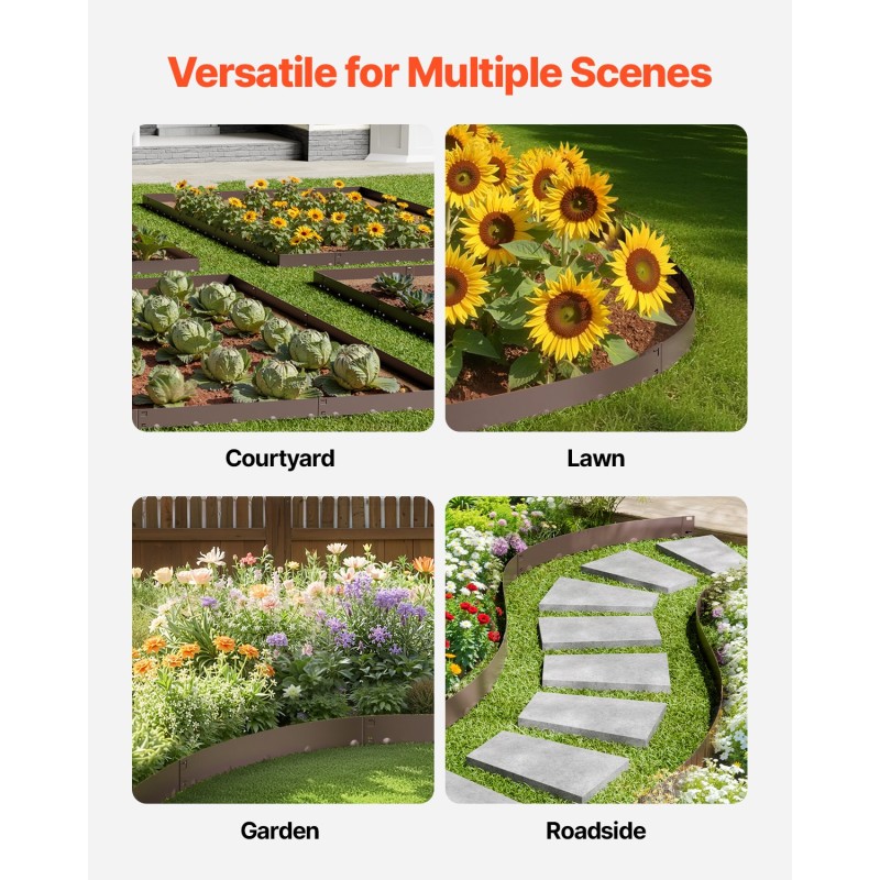 Galvanoitu teräsreunusnauha nurmikon rajaamiseen 990 mm 5 osaa ruskea