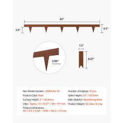 Reunuslista pihalle säänkestävä teräs 10 kpl 1016 x 114 mm ruosteenruskea