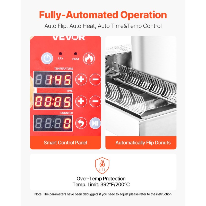 Automaattinen donitsikone 304-ruostumaton teräs 360 donitsia tunnissa 6 riviä