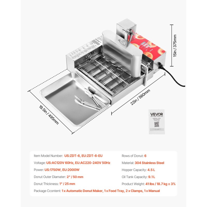 Automaattinen donitsikone 304-ruostumaton teräs 360 donitsia tunnissa 6 riviä
