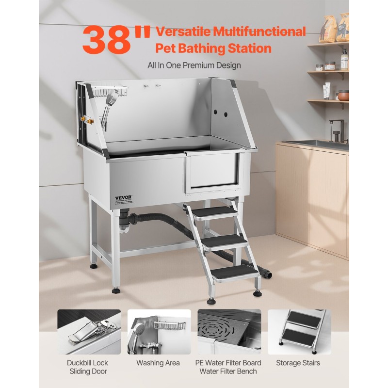 Pesuallas ruostumatonta terästä lemmikeille 96,5 cm kantavuus 100 kg oikeanpuoleisella ovella