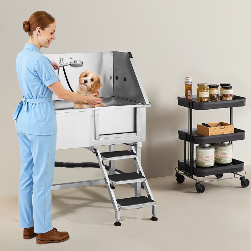 Pesuallas ruostumatonta terästä lemmikeille 96,5 cm kantavuus 100 kg oikeanpuoleisella ovella