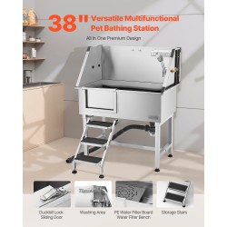 Lemmikkien pesuallas ruostumatonta terästä 96,5 cm pienille ja keskikokoisille koirille ja kissoille